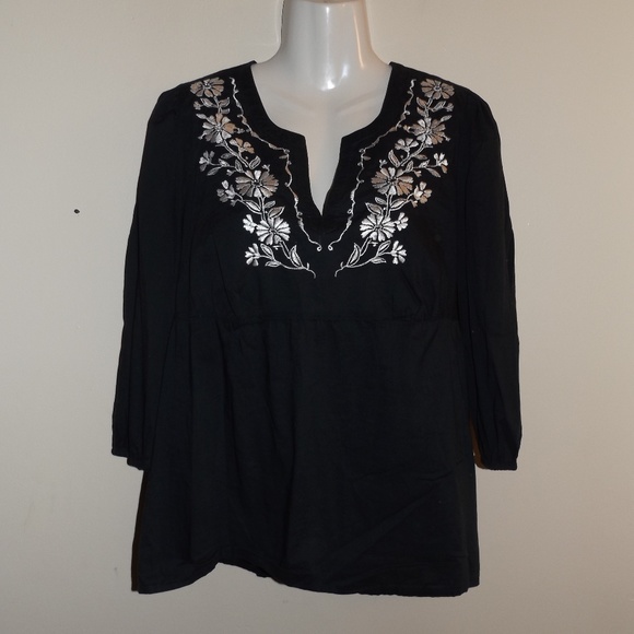 LOFT Tops - LOFT Black Floral Blouse 14